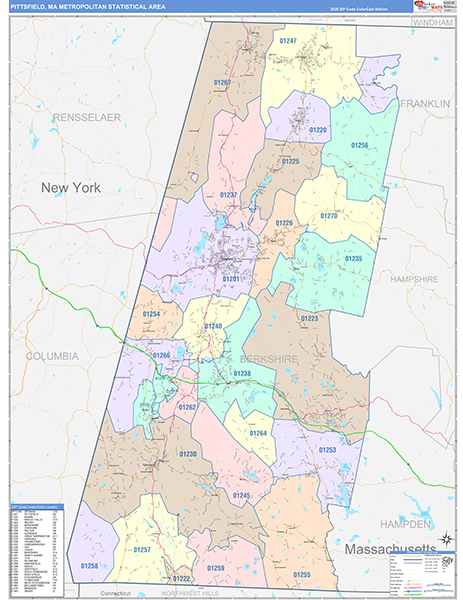 Pittsfield Metro Area Wall Map Color Cast Style