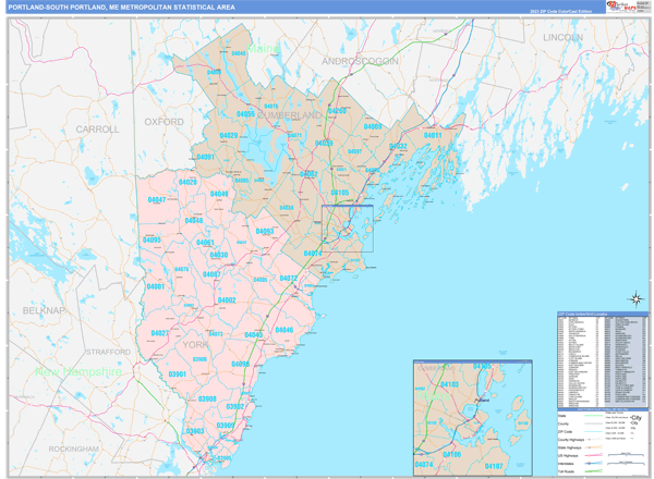 Portland-South Portland, ME Metro Area Wall Map Color Cast Style by ...