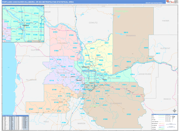 Portland-Vancouver-Hillsboro Metro Area, OR 5 Digit Zip Code Maps 