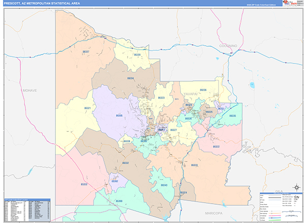 Prescott Metro Area Wall Map Color Cast Style
