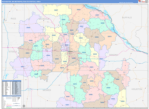Rochester Metro Area Wall Map Color Cast Style