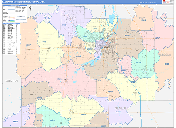Saginaw Metro Area Wall Map