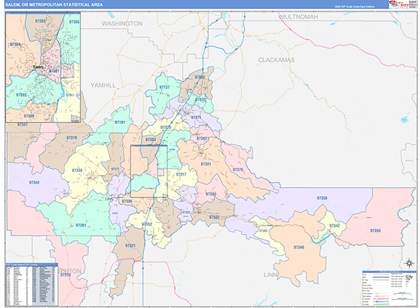 Salem Metro Area Wall Map Color Cast Style