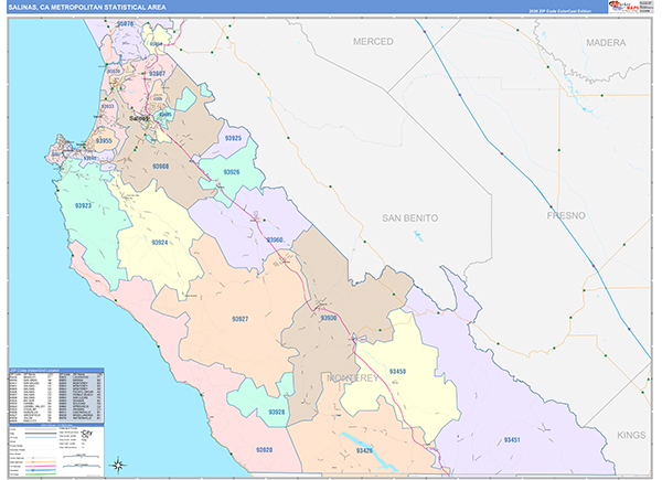 Salinas Metro Area Wall Map Color Cast Style