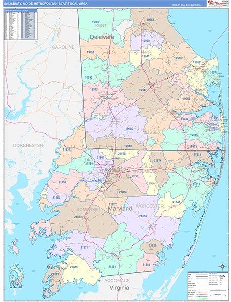 Salisbury Metro Area Wall Map Color Cast Style