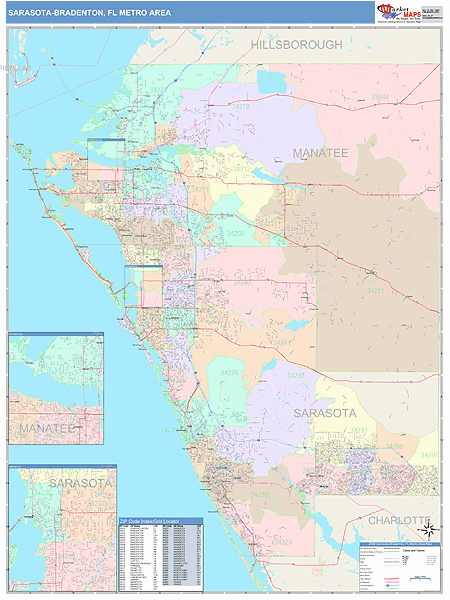 Sarasota-Bradenton, FL Metro Area Wall Map Color Cast Style by ...