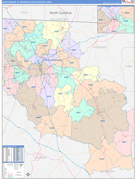 Spartanburg Metro Area Wall Map