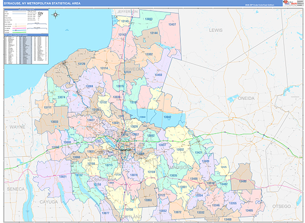 Syracuse Metro Area Wall Map Color Cast Style