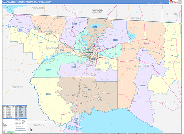 Tallahassee Metro Area Wall Map Color Cast Style