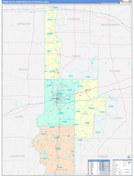 Terre Haute Metro Area, IN Zip Code Maps - Premium