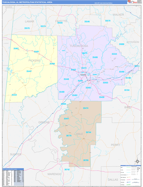 Tuscaloosa Metro Area Digital Map Color Cast Style