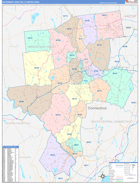 Waterbury-Shelton, CT Metro Area Zip Code Map