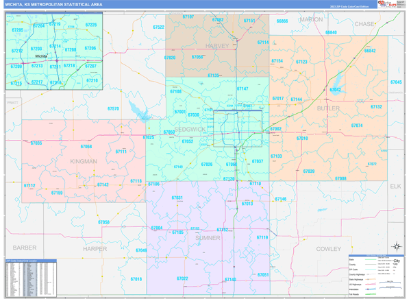 Wichita Metro Area Digital Map Color Cast Style