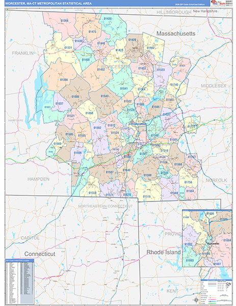 Worcester Metro Area Wall Map