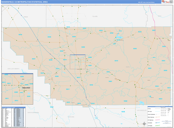 Bakersfield CA Metro Area Wall Map Color Cast Style By MarketMAPS   Bakersfield Ca 