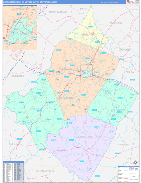 Charlottesville Metro Area Wall Map