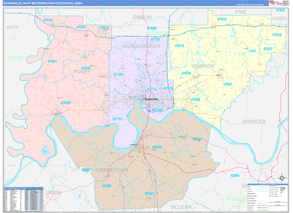 Evansville Metro Area Wall Map