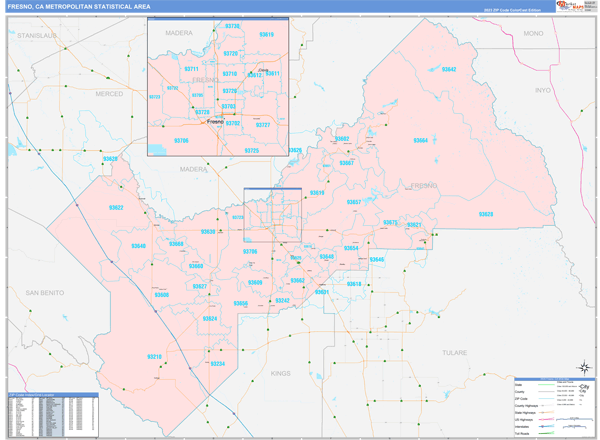 Fresno Metro Area Wall Map