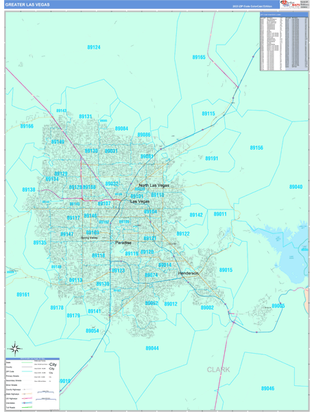 Greater Las Vegas, NV Metro Area Wall Map Color Cast Style by ...