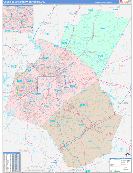 Raleigh Metro Area Nc Zip Code Maps Color Cast