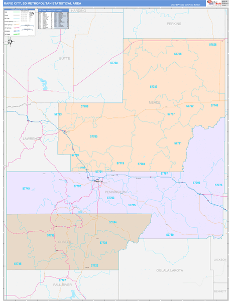 Rapid City, SD Metro Area Wall Map Color Cast Style by MarketMAPS ...