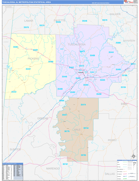 Tuscaloosa Metro Area Wall Map