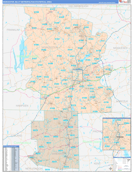 Worcester Metro Area Wall Map