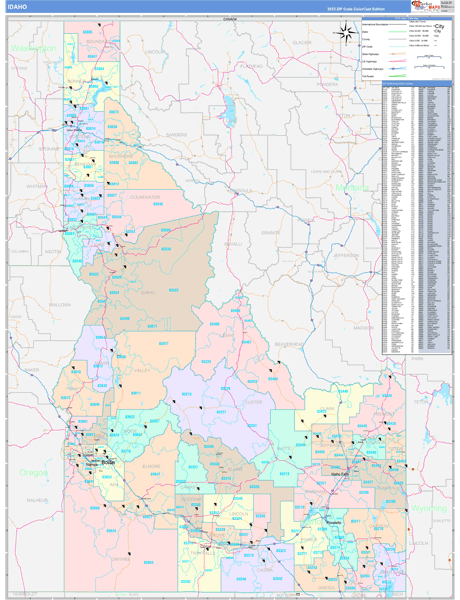 Idaho State Digital Map Color Cast Style