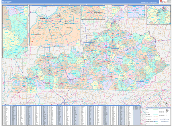 Kentucky State Wall Map Color Cast Style