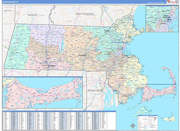 Massachusetts  Wall Map