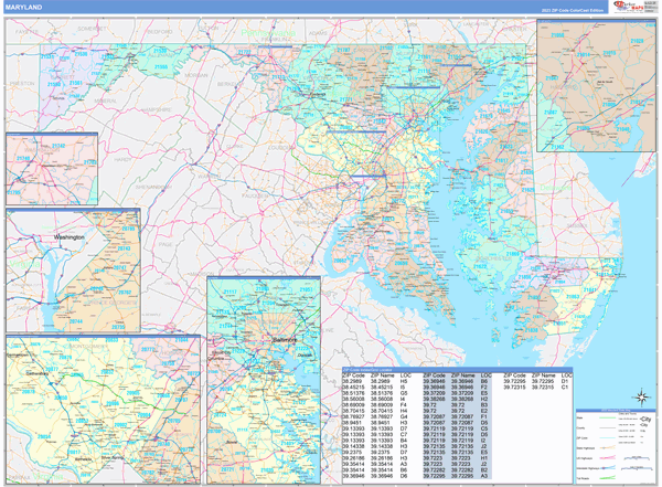 Maryland State Digital Map Color Cast Style