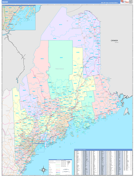 Maine State Digital Map Color Cast Style