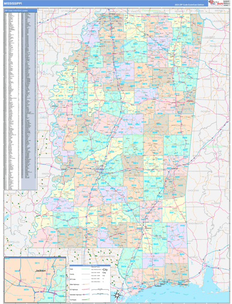 Mississippi State Digital Map Color Cast Style