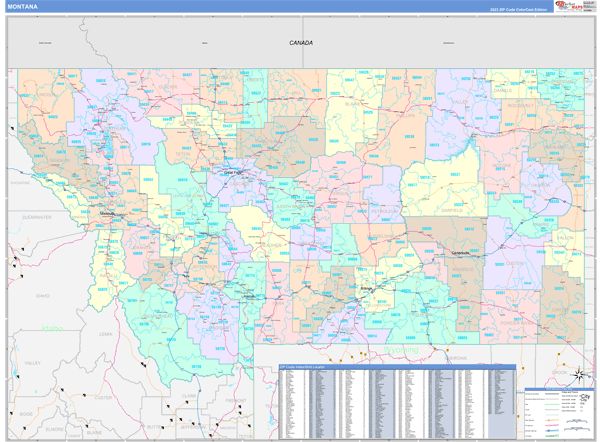 Montana State Wall Map Color Cast Style