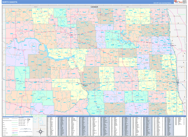 North Dakota State Wall Map Color Cast Style