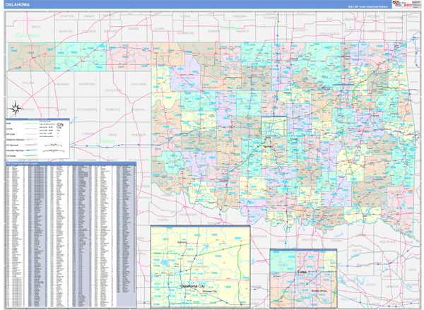 Oklahoma State Digital Map Color Cast Style