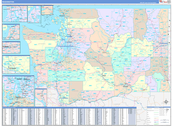 Washington State Wall Map Color Cast Style