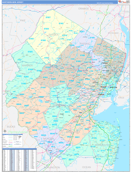 New Jersey Northern  Wall Map
