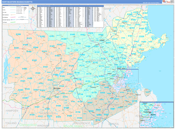 Massachusetts North Eastern  Wall Map