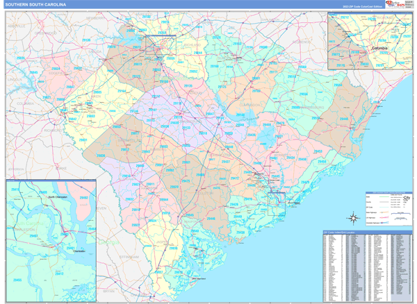 South Carolina Southern Wall Map Color Cast Style By Marketmaps Mapsales 8891