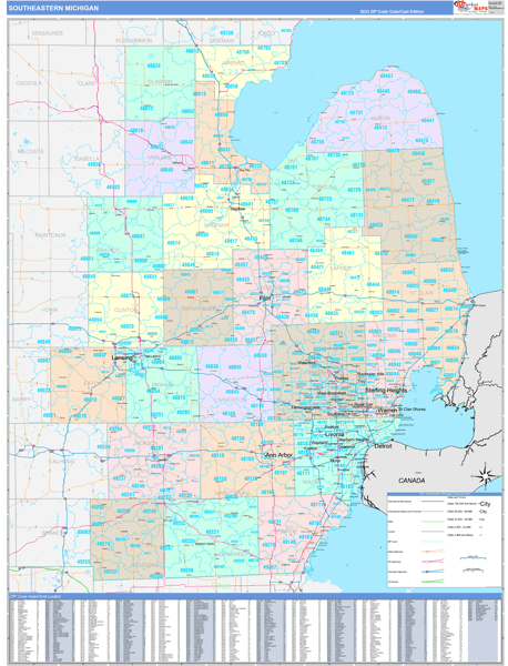 Michigan South Eastern Wall Map Color Cast Style By Marketmaps Mapsales 0022