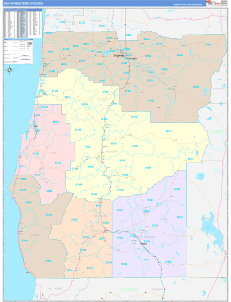 Oregon South Western  Wall Map