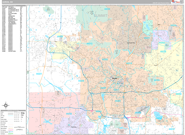 Akron, OH Wall Map