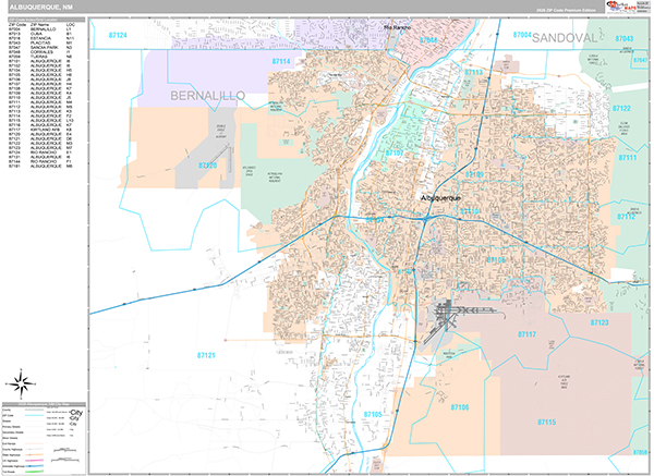 Albuquerque City Wall Map Premium Style