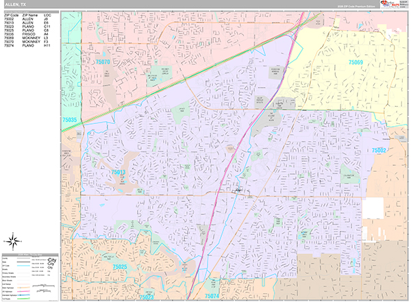 Allen, TX Zip Code Map