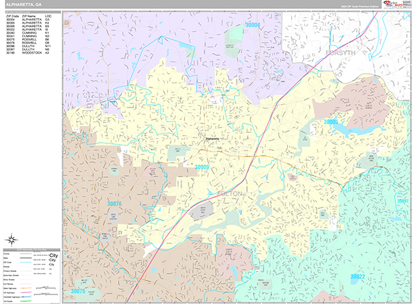 Alpharetta City Wall Map Premium Style