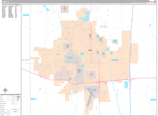 Ames City Wall Map Premium Style