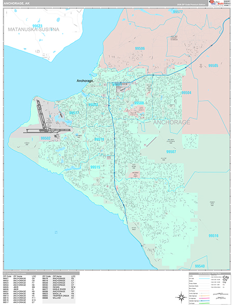 Anchorage, AK Wall Map