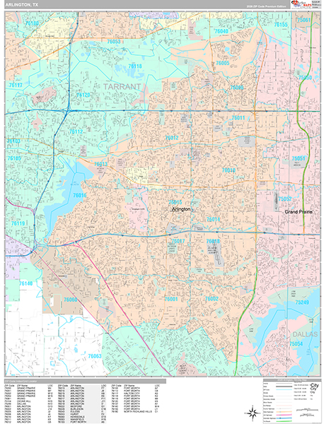 Arlington City Wall Map Premium Style