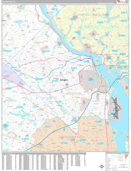 Arlington City Wall Map Premium Style